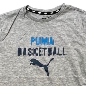 Kids Puma Basketball Graphic T-Shirt Size L 14-16 Grey Short Sleeve Casual J7